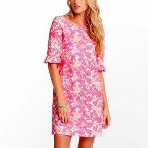 Lilly Pulitzer Chum Bucket Pink Fish & Crab Shirt Above Knees Dress